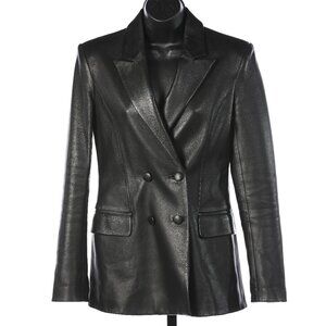 OFF-WHITE Black Double Breasted Leather Blazer